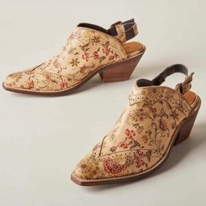 Liberty Black Mila Western Floral Leather Mule Bootie Shoes Tan Size 9